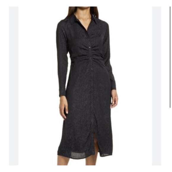 HALOGEN black swirl print long sleeve gathered button down dress sz M - Picture 1 of 6